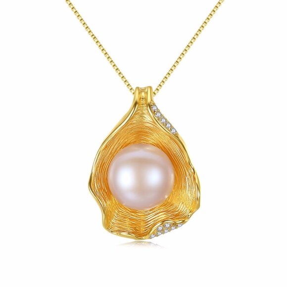9.70mm Round Cultured Pearl 18KY Gold Plated Necklace - Picture 2 of 6
